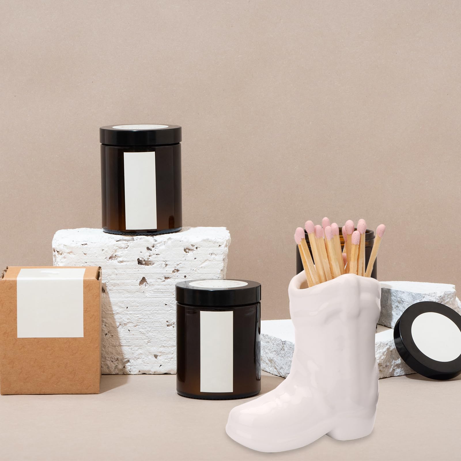 Porta Fiammiferi In Ceramica A Forma Di Stivale Da Cowboy - Bianco - Con Strusciante Integrato - Accessorio Decorativo Per Casa - 3