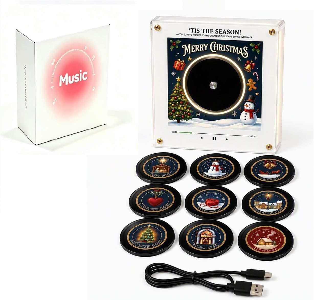 Christmas Vinyl Player Fridge Record NFC Magnetic Music Box Set