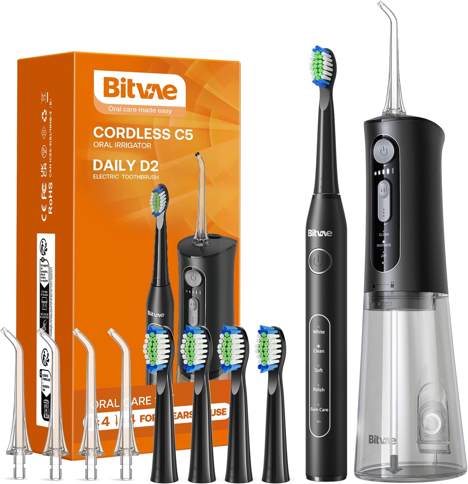 Electric Toothbrush with Water Flosser , 4H Charge Maximum 30 Days Use , 5 Modes Sonic Electric Toothbrush , 3 Modes Cordless Dental Flosser Picks , 4 Brush Heads and 4 Water Jet Tips