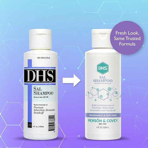 DHS SAL Shampoo - Maximum Strength Shampoo for Psoriasis, Eczema, and Dandruff / Medicated Anti-Dandruff Shampoo Reduces Oil, Treats Itchy Scalp with Salicylic Acid / PBA-free, Fragrance-free / 4oz