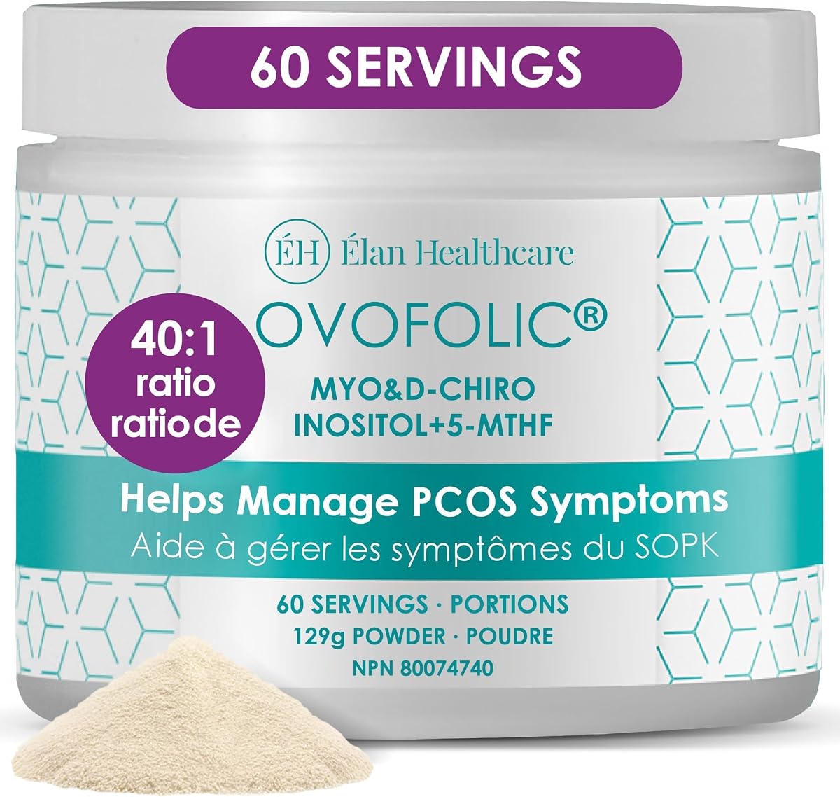Ovofolic PCOS Supplement for Women - Boost Fertility, Hormonal Balance, and PCOS Support - Myo-Inositol, D-Chiro Inositol, Active Folate - High Potency PCOS Supplements (60 Servings, 129g Jar)