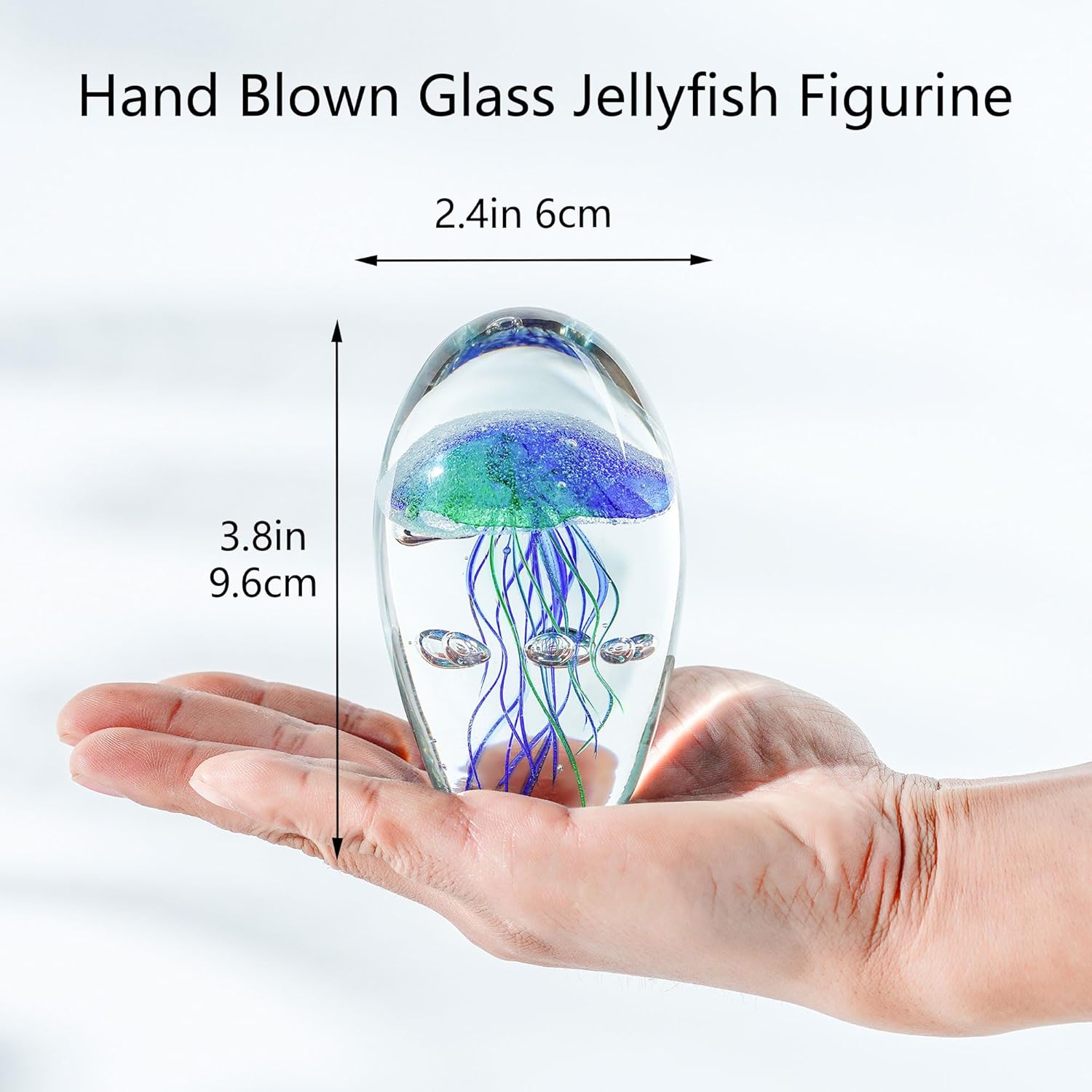 QFkris Hand Blown Glass Jellyfish Paperweight, 3.8" Jellyfish in Glass Decoration, Jelly Fish Figurine Art Decor, for Women - Image 4