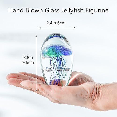 Miniatura 4 de QFkris Pisapapeles de medusas de vidrio soplado a mano, medusas en decoración de vidrio, figura de pez gelatina, decoración artística, regalos para