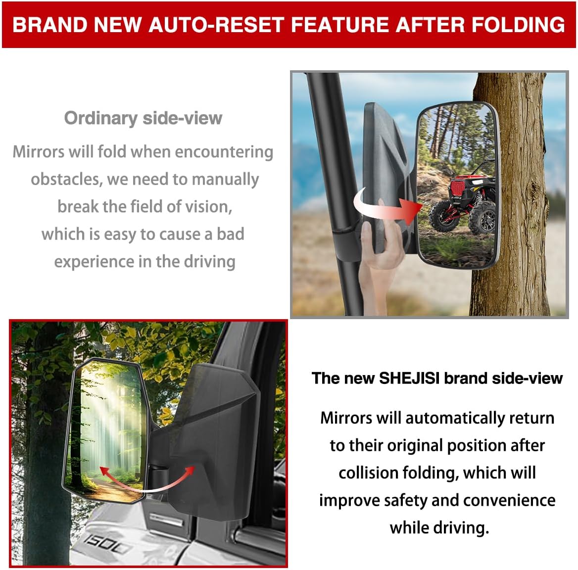 ADV Xpedition Side Mirrors (2pcs),Its Spring-Back Feature Enables Easy Post-Folding Reset for Improved Driving Experience,Compatible Only with 2024-2025 Polaris Xpedition XP ADV 1000#2884491