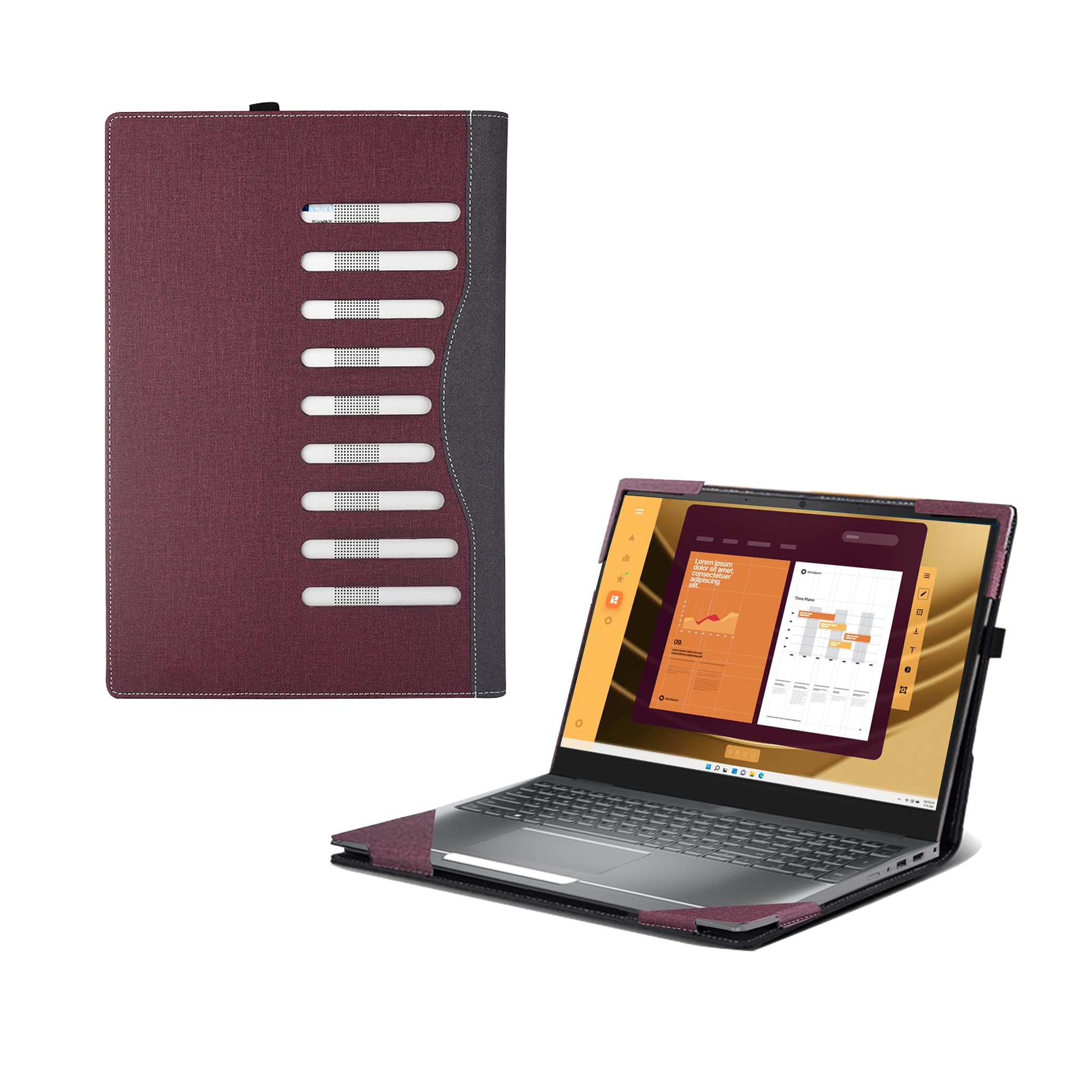 Laptop Case for DELL Latitude 5350 Laptop or 2-in-1 All Inclusive Drop Case 13.3" PU Leather Inside Pocket Cover (Wine red)