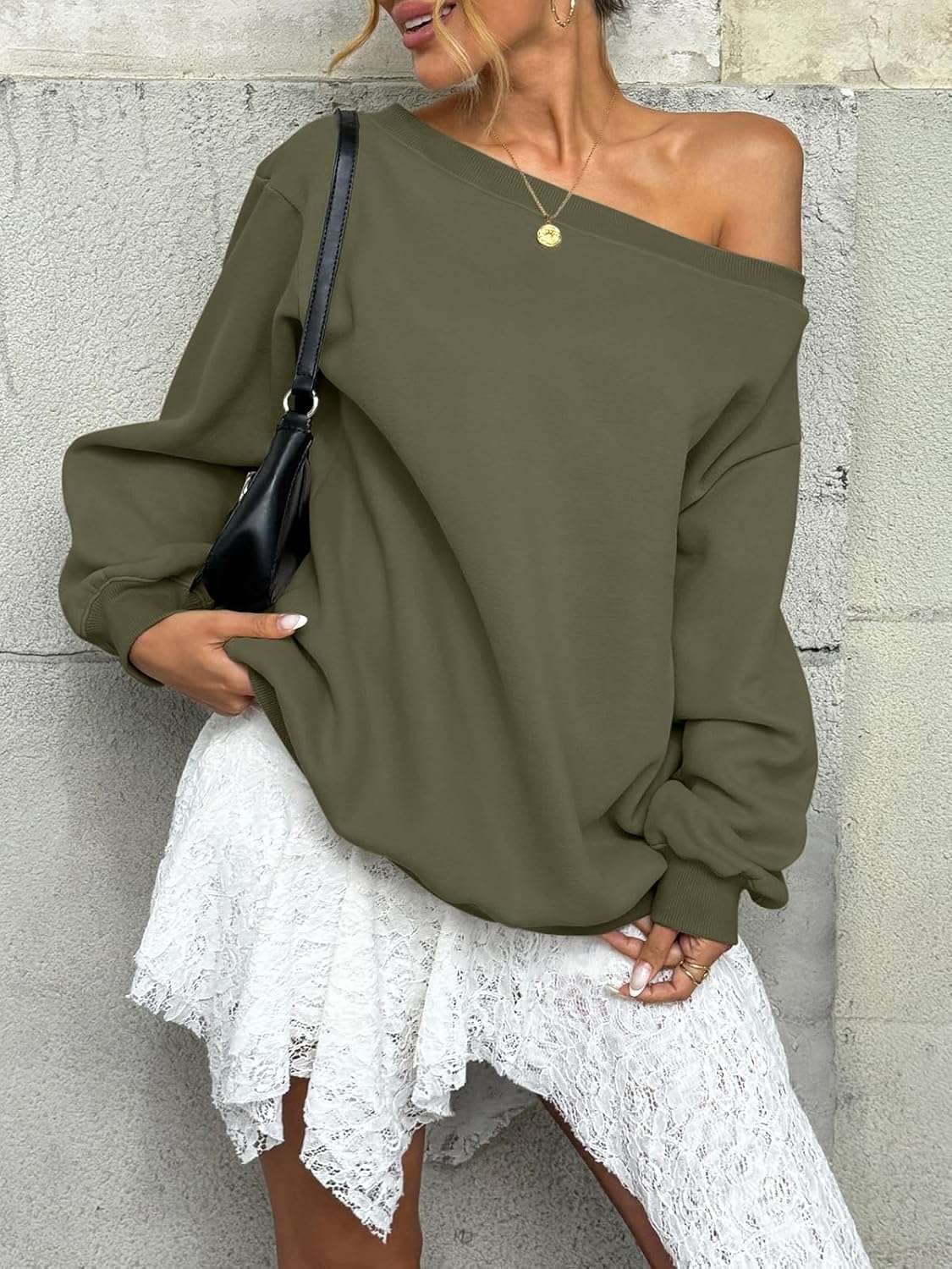 Womens Fleece Lined Sweatshirt Off Shoulder Long Sleeve Pullover Top Oversized Shirt Basic Slouchy Clothes 2026 - Image 3