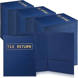 Kosiz 200 Pcs Tax Return Folders Bulk 9 x 12 Inch 2 Pocket Gold Foil Stamped Folder with Pockets for Business Office Storing or Handling Personal and Customer Tax Return Organizer (Blue)