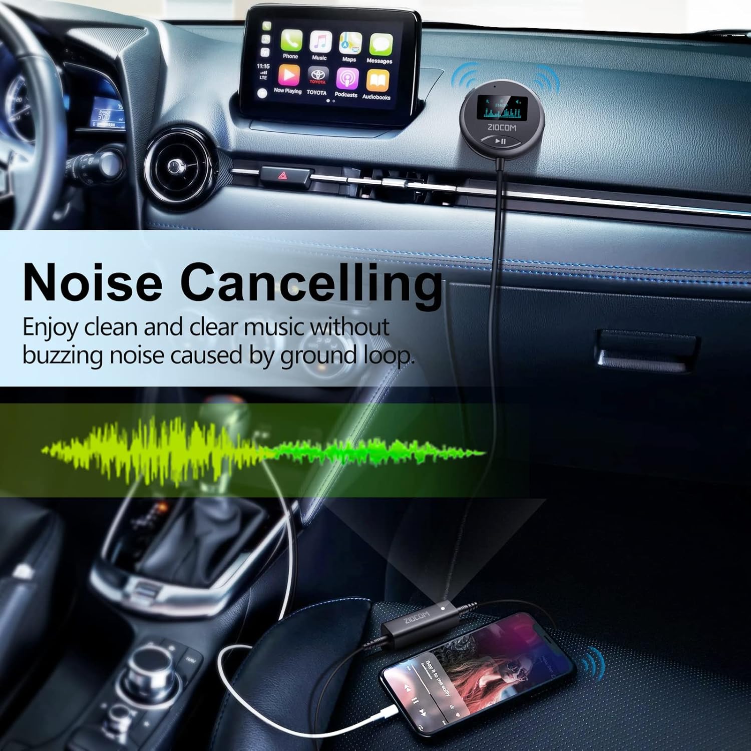 ZIOCOM Bluetooth Car Kit, Bluetooth Aux Adapter, Handsfree Call with Ground Loop Noise Isolator : Electronics