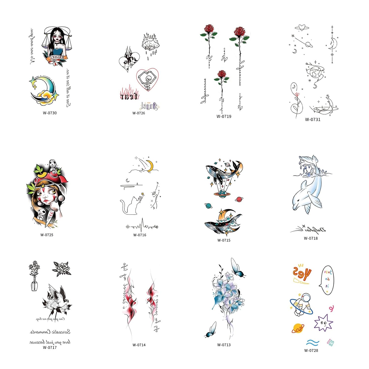 Amazon.com : 12 Realistic Temporary Tattoos for Women - 45 Types of ...