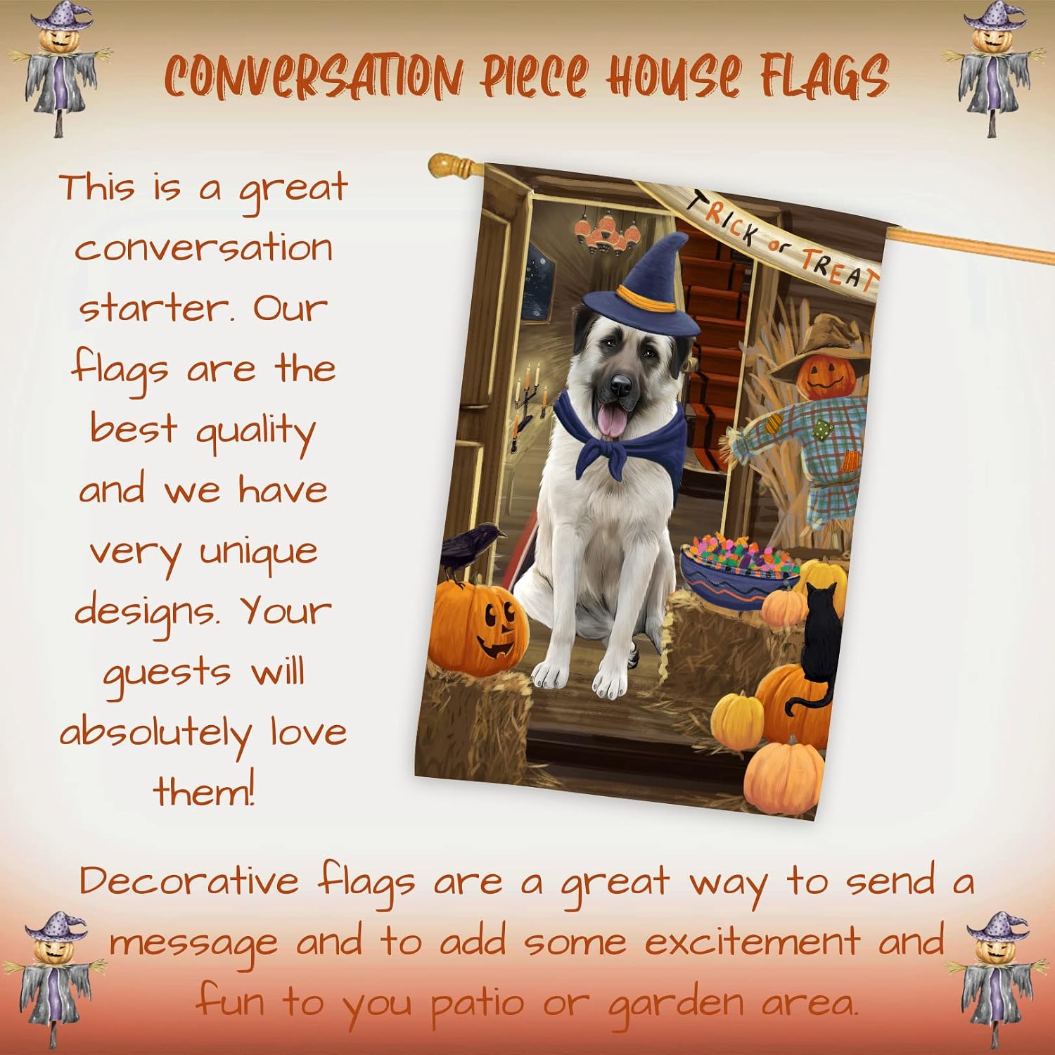 Doggie of The Day Anatolian Shepherd Dog House Flag - Enter at Your Own Risk Trick or Treat - Outdoor Double Sided Pet Home Garden Decor 28"w x 40"h, HFLG51108