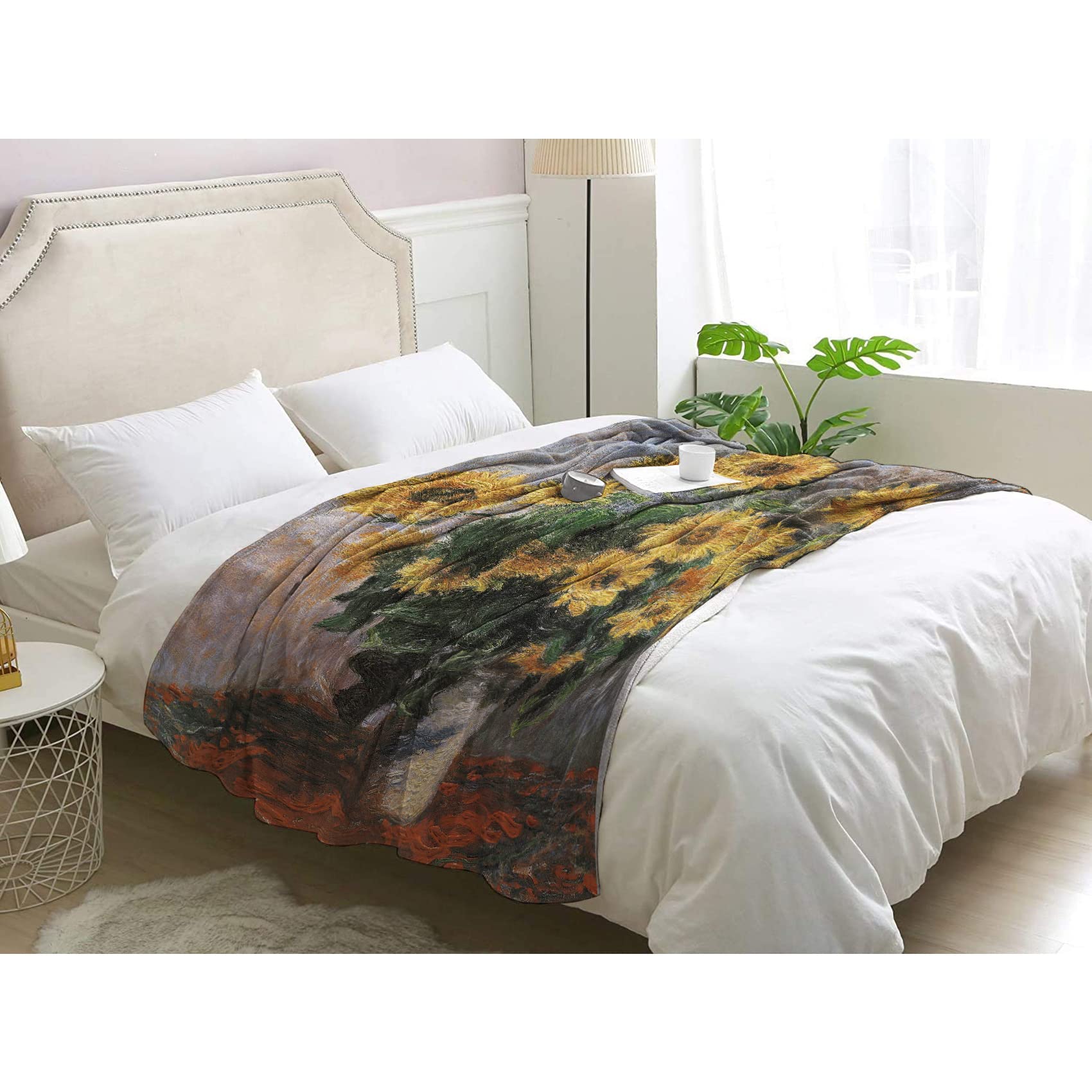 Plaid Monnet couverture polaire 200x200 en flanelle peluche haut de gamme couleur tournesol