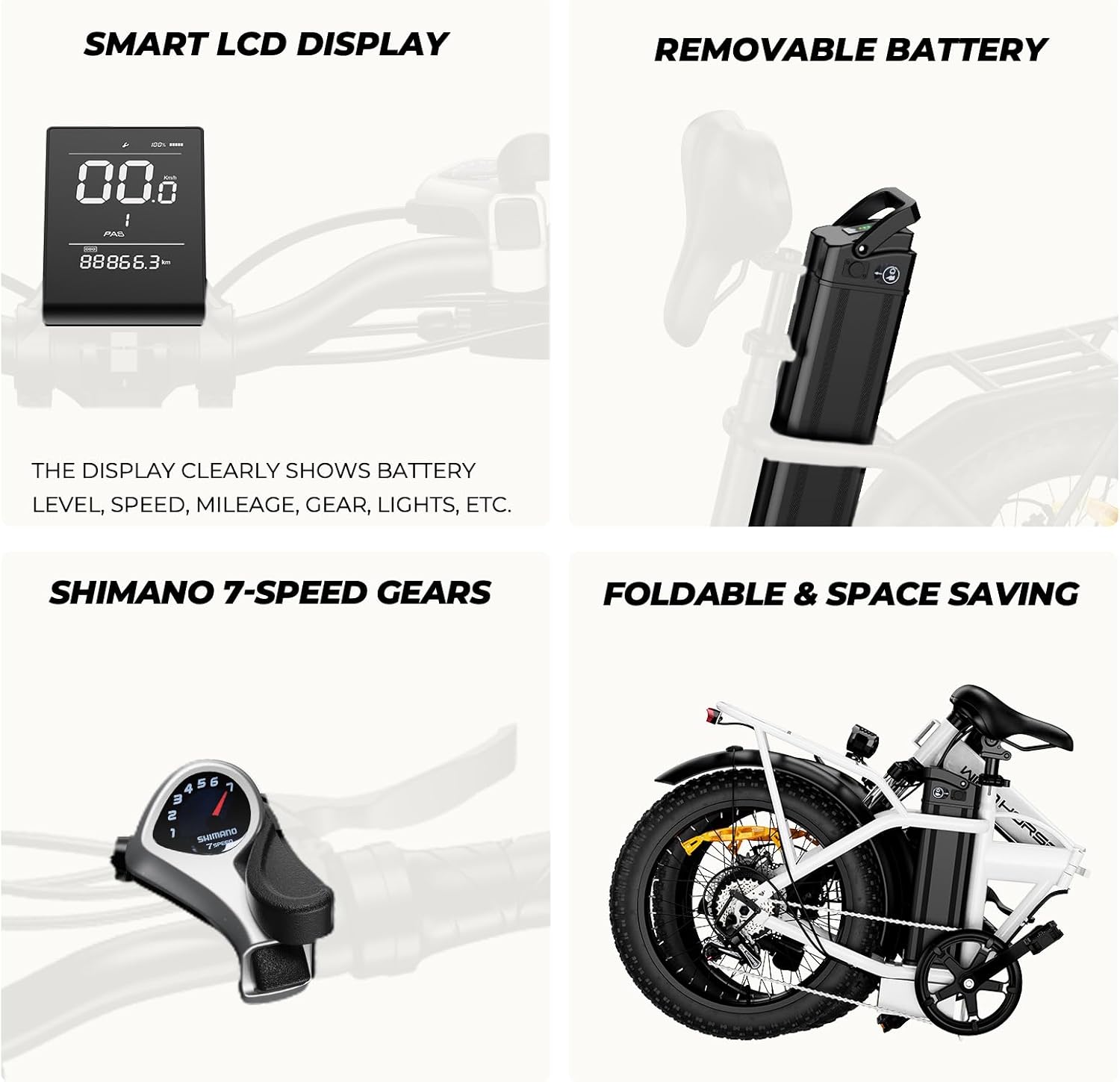WINDHORSE 16"/ 20" Folding Electric Bike for Adults, 630W/ 983W Peak Electric Bicycle, 20MPH, 20-35/40-70 Miles Range, 288Wh/ 748.8Wh Removable Battery, UL Certified Commuter Ebike