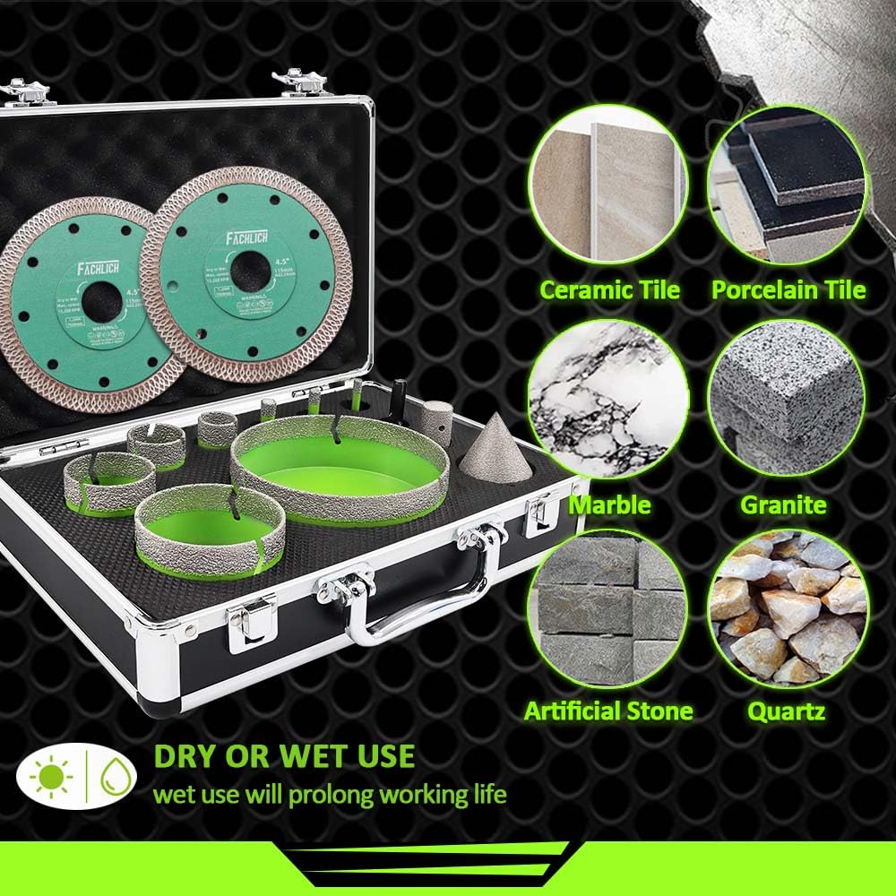 Tile Hole Saw Kit Diamond - (6/8/10/25/35/50/75/127mm Drill Bits+Finger Bit+Chamfer Bit+Adapter+Tile Blade) Diamond Hole Saw Kit for Porcelain Ceramic Marble Brick Granite,5/8"-11 Thread