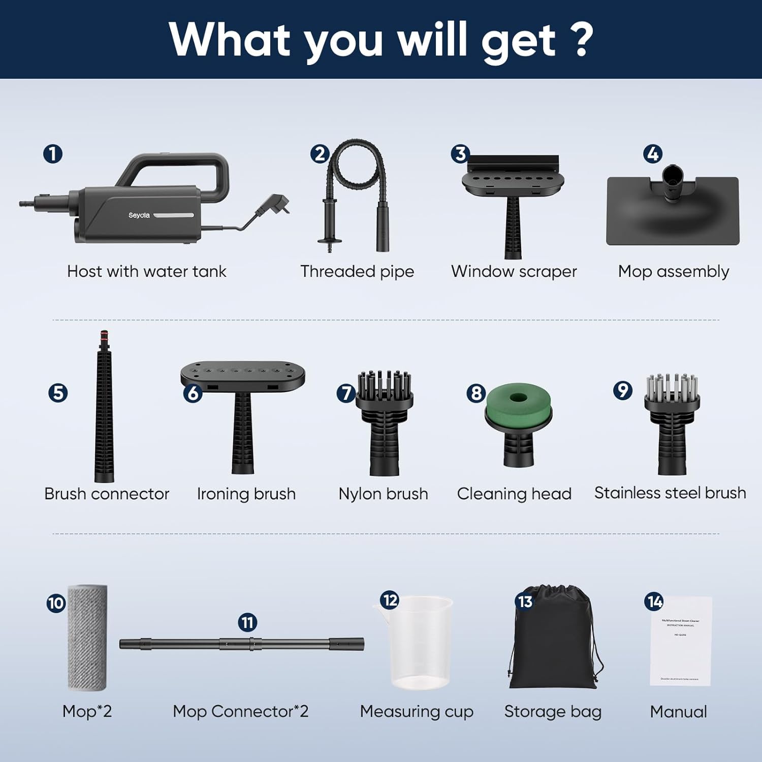 Steam Mop for Floor Cleaning, Steam Cleaner for Home with Handheld 6-in-1 Multi-function Attachments for Hardwood Floors, Clothes, Windows, Tiles Grout, Furniture, Carpet Cleaning(Black)