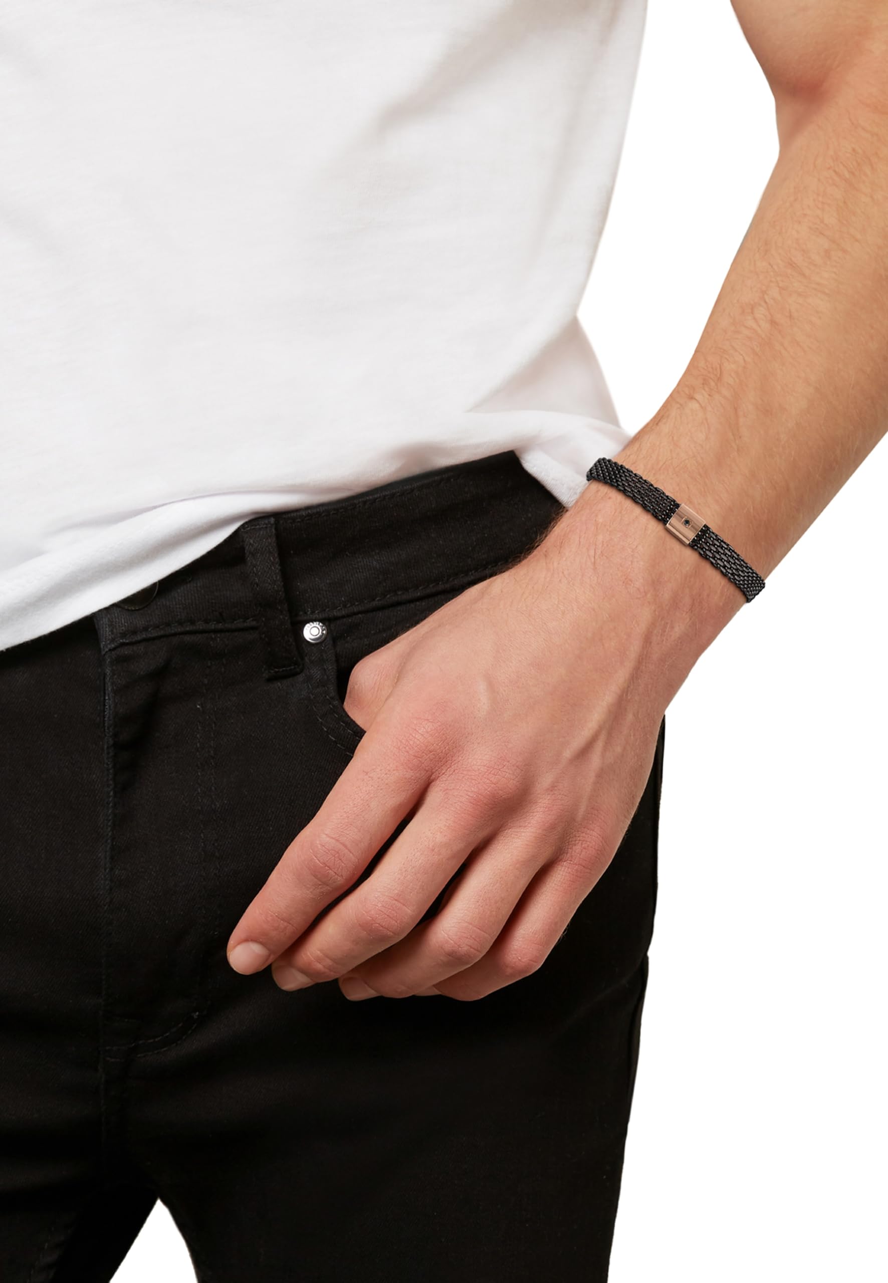 Breil, Collezione Black Diamond, Bracciale Uomo in Acciaio, con Diamante Naturale, Pratica Chiusura a Moschettone, Idee Regalo Uomo, Lunghezza Regolabile 17.5-22 cm