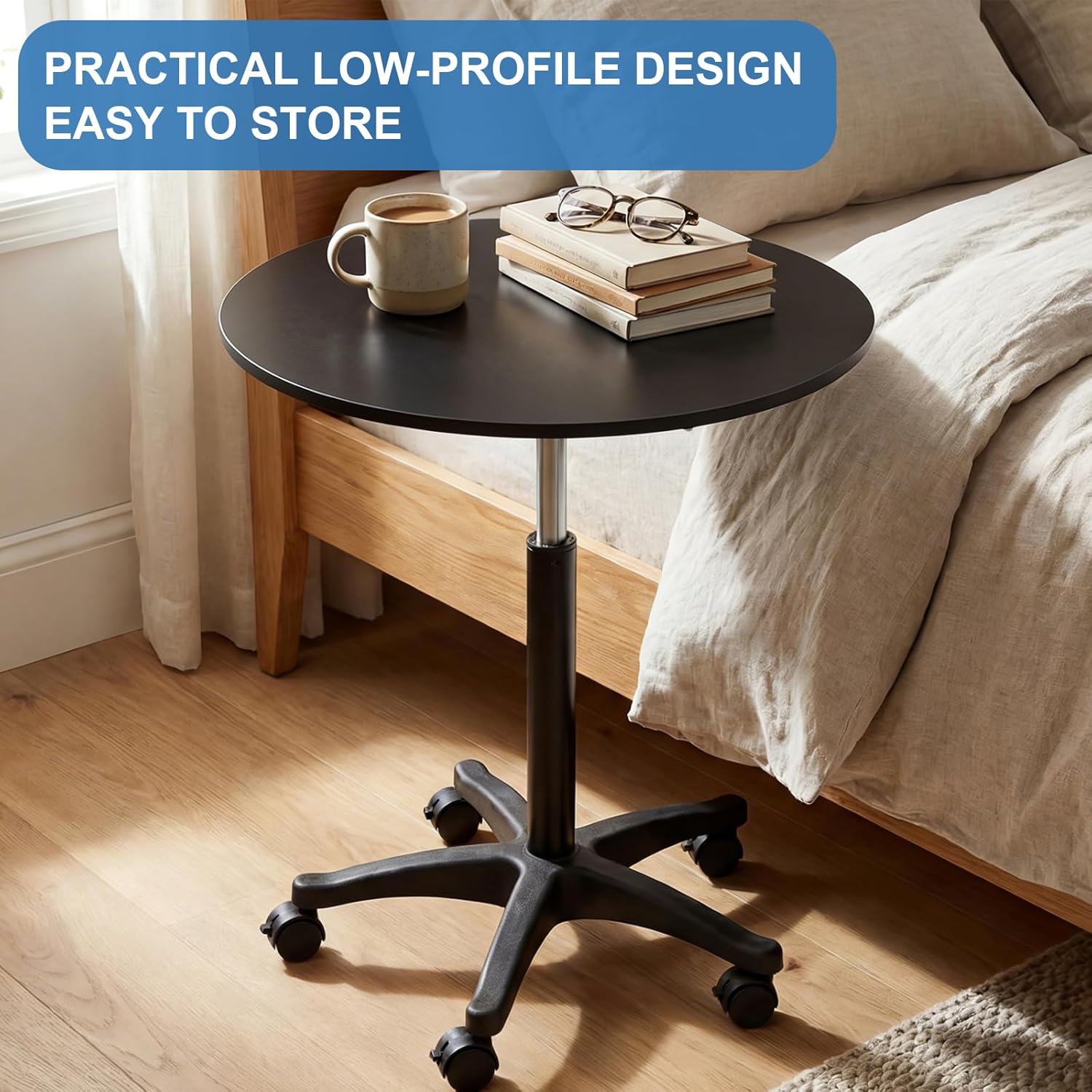 23.3-31.5 Inches Height Adjustable Outdoor Cocktail Round Tables for Patio with Wheels Adjustable Tall 360°Swivel 23.7'' Round Cocktail Bar Table for Patio Pool Balcony Dining Room Party