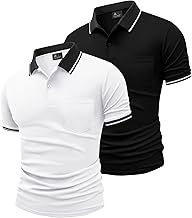 JACKETOWN 2 Pack Men's Polo Shirts Short Sleeve with Pocket Work Polo Breathable Quick Dry Golf Men's Summer Shirt Slim Fit Basic Tennis T-Shirt