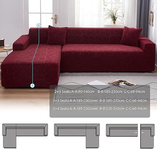 Miniatura 6 de OKYUK Funda para sofá modular en forma de L, 2 fundas de sofá impresas de alta elasticidad de 3 + 3 asientos + 2 fundas de almohada, protector