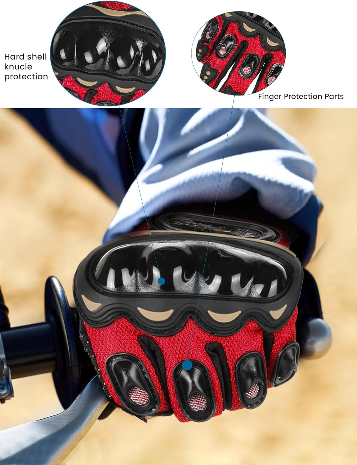 GES Motorcycle Gloves for Men Full Finger Touchscreen Protective Anti-Slip Motocross Gloves for Motorbike, Cycling, Racing - Image 3