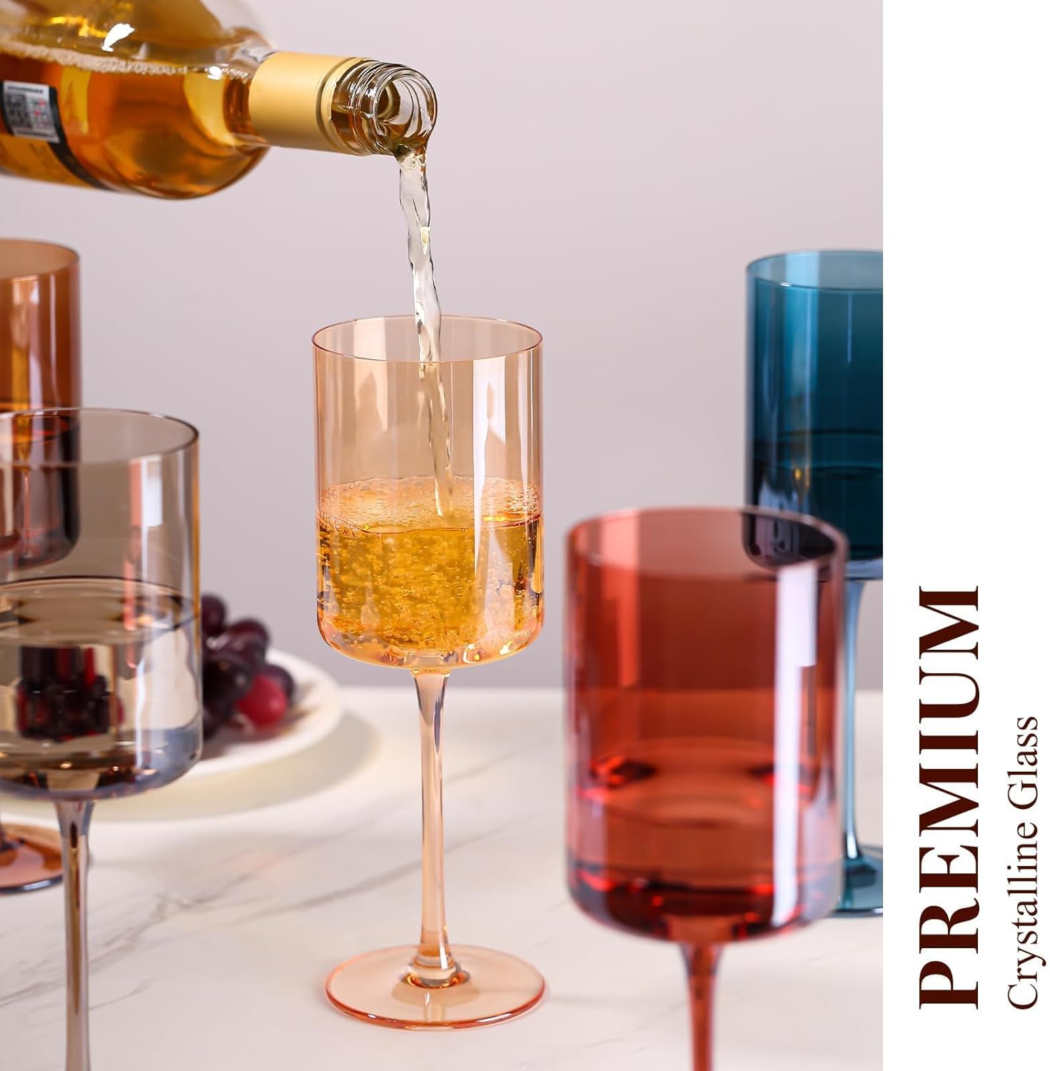 Colored Square Wine Glasses Set of 6, 14oz【Hand Blown】 Colorful Crystal Wine Glasses with Stem - Unique Muticolor Glasses Gifts for Birthday Women Party - Image 4