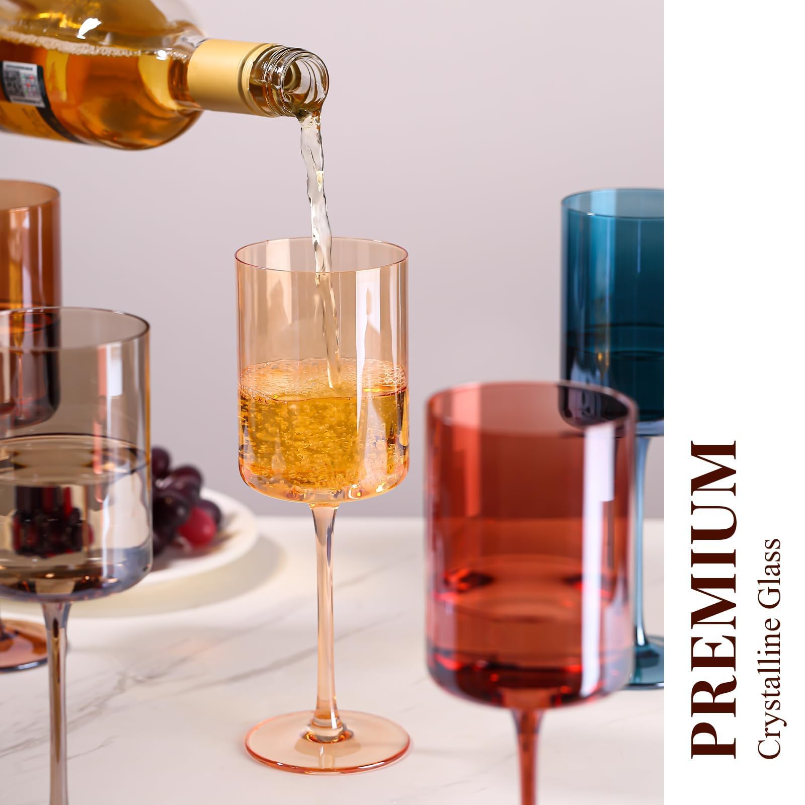 Juego de 6 copas de vino de colores elegantes personalizadas, copas de vino cuadradas sin plomo, cristal de alta calidad saludable y seguro, copas de vino de cristal sopladas a mano