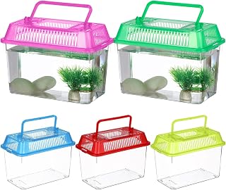PRETYZOOM Portable Mini Fish Tank with Handle - 5.9 Inch Plastic Aquarium for Small Fish, Turtles, Reptiles & Travel