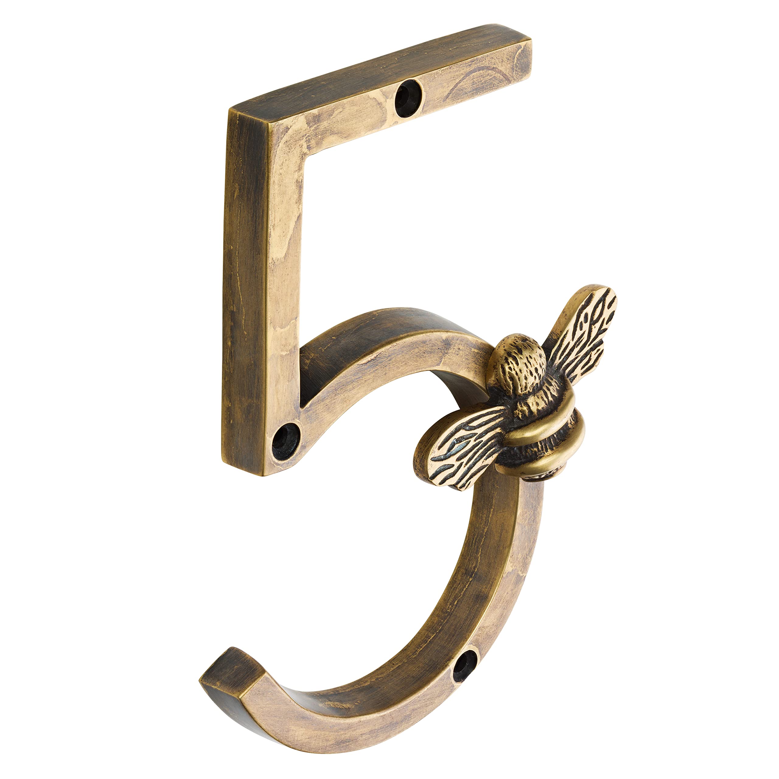 Heritage Brass bee House Number with Bee design | 5 inch Modern Door Sign Numbers Signs Plaques | Street Home Address Numerals (5)