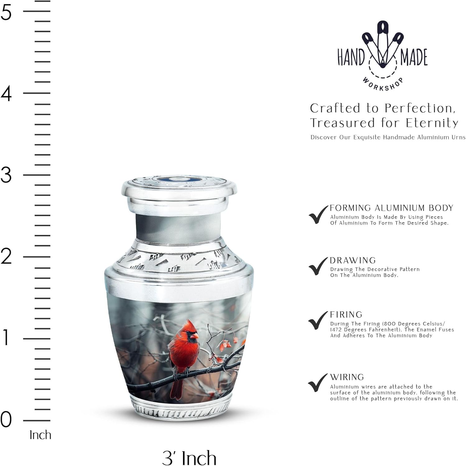 Cardinal Urn for Ashes, Small Urns, Silver Urns for Human Ashes Adult Male, Cremation Urn for Ashes, Urns for Human Ashes Adult Man, Keepsake Urns for Human Ashes, Pet Urn for Ashes