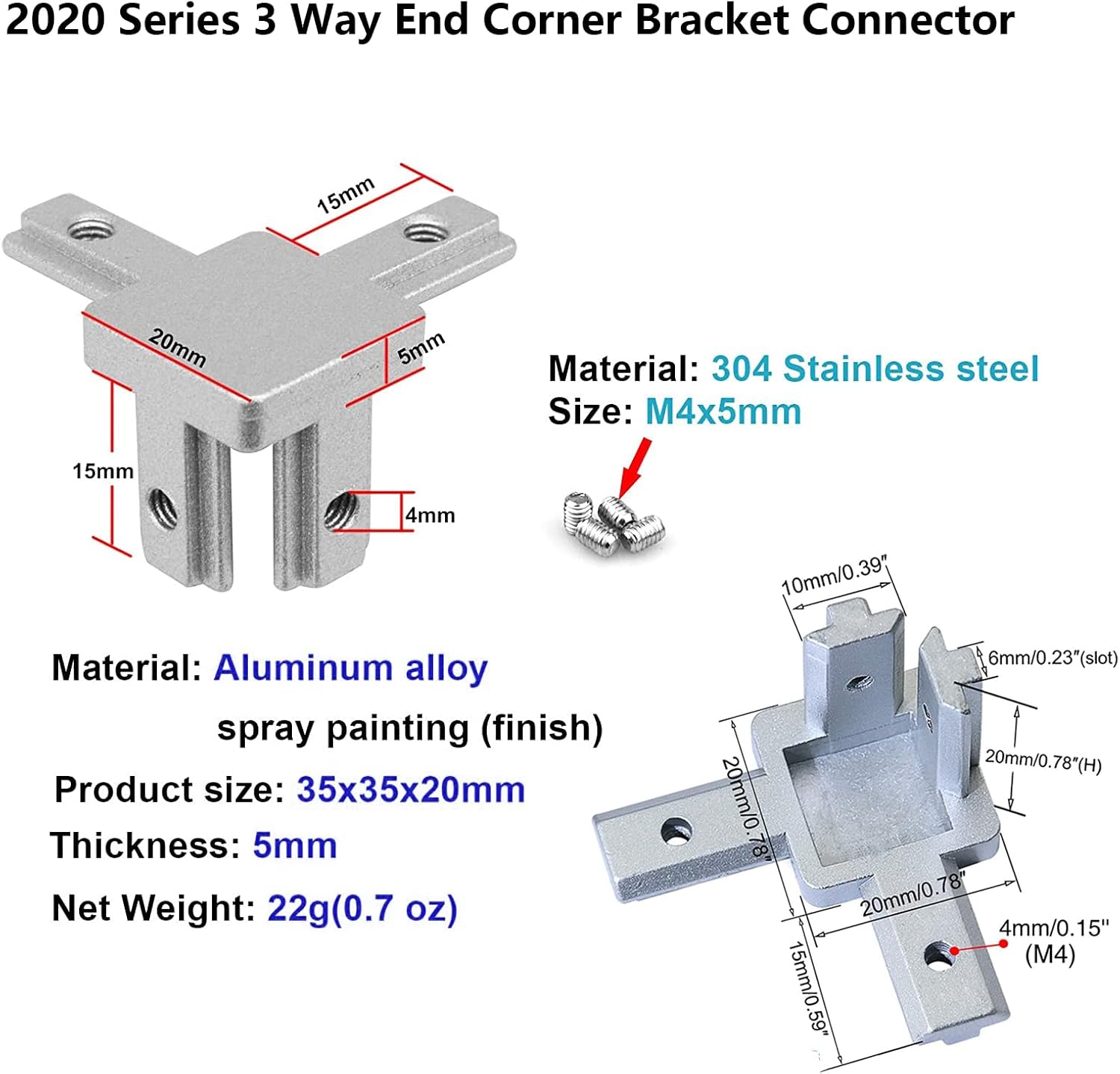 review SPROUTER 6 Pack Silver 2020 Series 3 Way End Corner Bracket Connector with Set Screws, for European Standard 6mm T Slot 20 x 20mm Aluminum Extrusion Profile 3D Printer Parts with Wrench