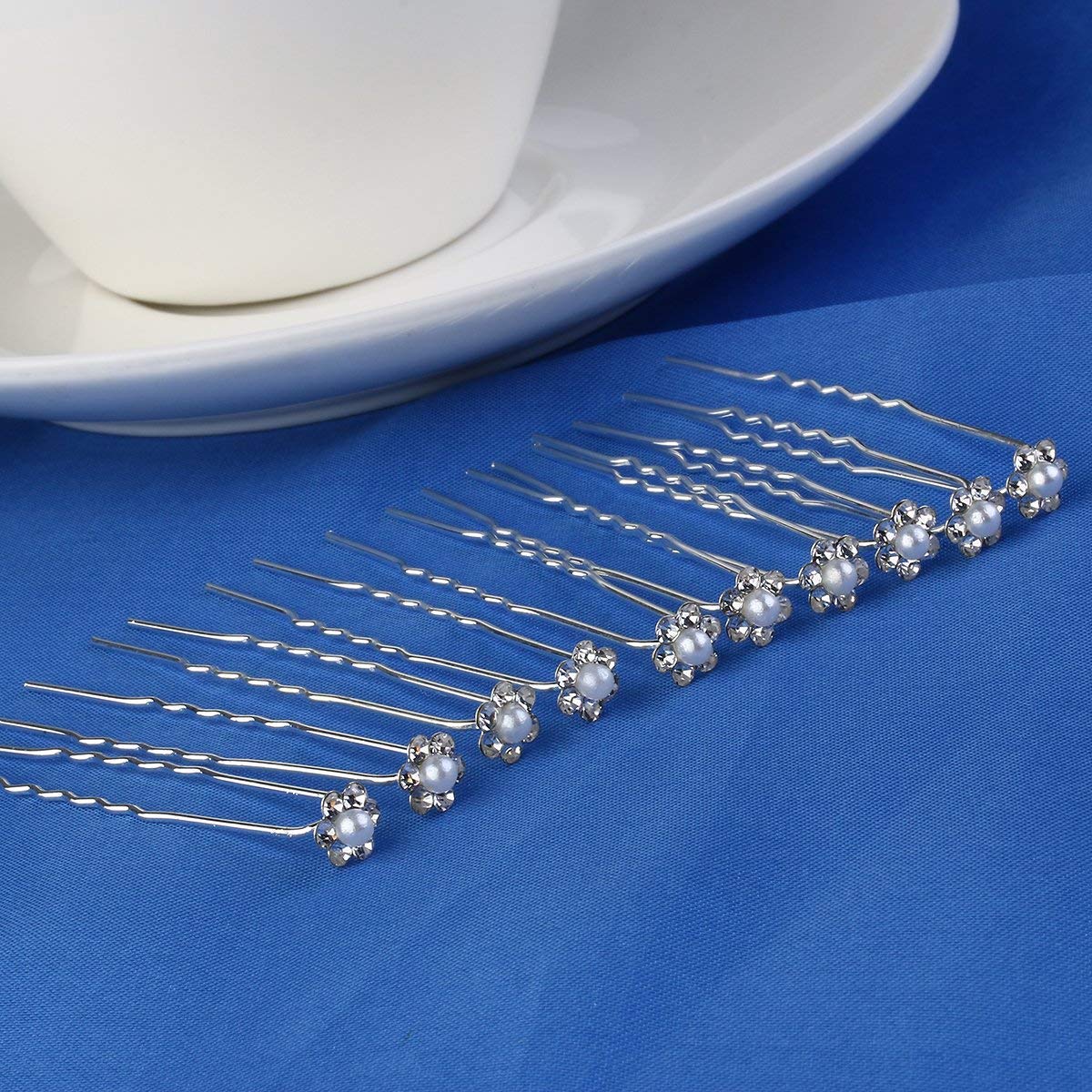 24 Pcs of Flower Pearl Crystal Juda Hair Pins, Pearl Flower Crystal Hair Clips for Wedding, Bridal Hair Jewelry Hair Accessories,, 24 Pcs, Silver Color