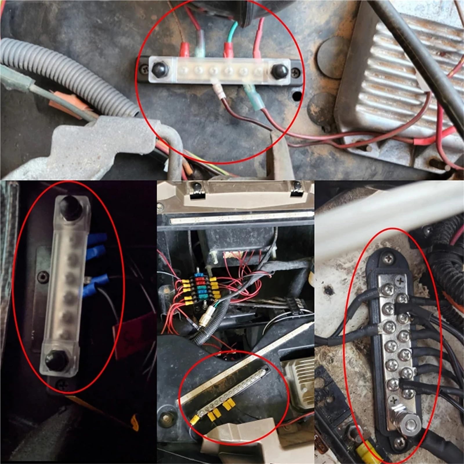 Bloque de distribución energía 6 vías, barra colectora, bloque terminales coche, negativa, 300V CA/48V CC 130A CA/150A for caravana, camión, barco para Coches, RV, Barcos(Black)