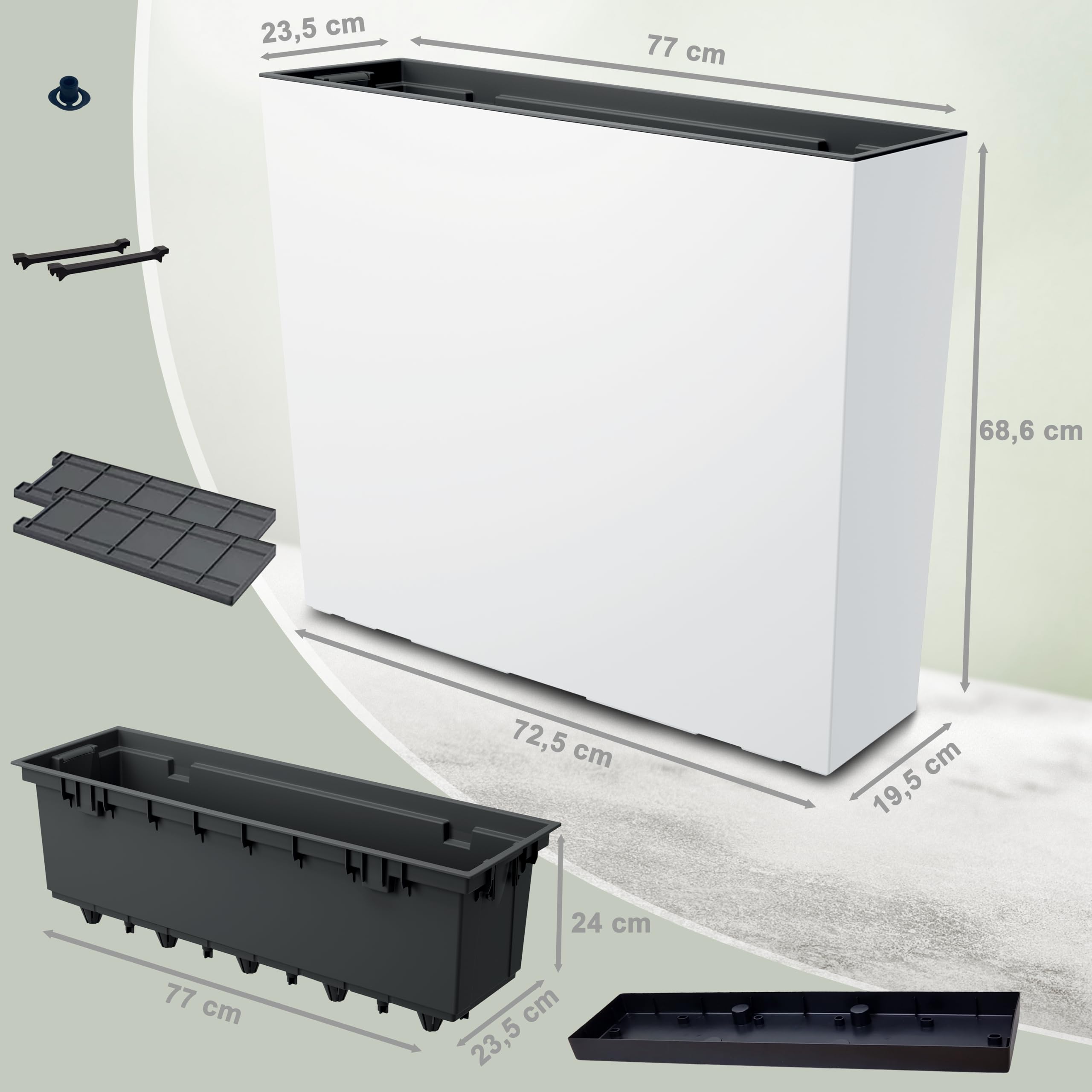 Jardinera 77x23x68 cm | Macetas de plástico, Resistente a la Intemperie y versátil | Jardinera Ideal para balcón e Interior | Maceta de diseño Elegante | Blanco