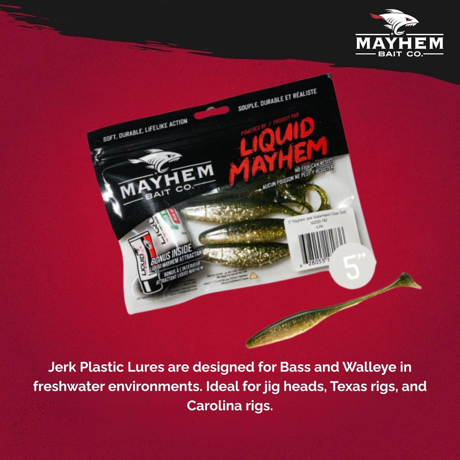 Liquid Mayhem Devils Split 4” – Soft Plastic Lures for Bass & Walleye with Fast Darting Action – Includes Bonus 10ml Attractant – 6 Baits Each Pack
