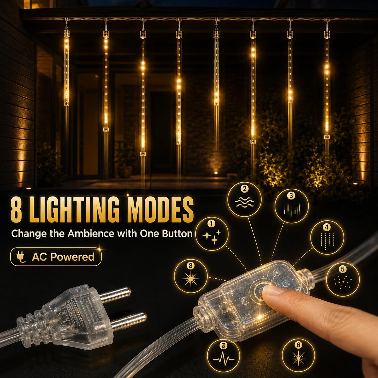 Gesto Meteor Shower LED Lights - Falling Rain Decor -3