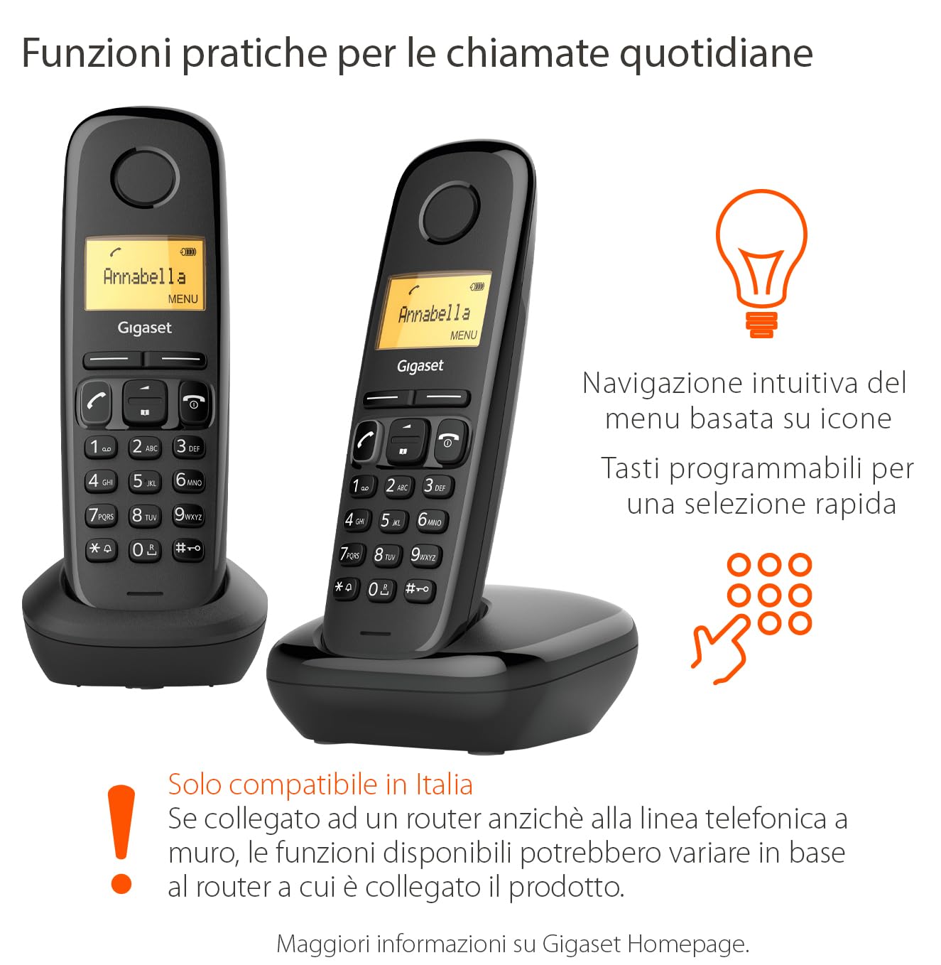 Gigaset A170 Duo - Due Telefoni Portatili, Display Illuminato - Facile da Usare - Installazione Facile, Chiamate Interne, Trasferimento di Chiamata, Nero [Versione Italiana]