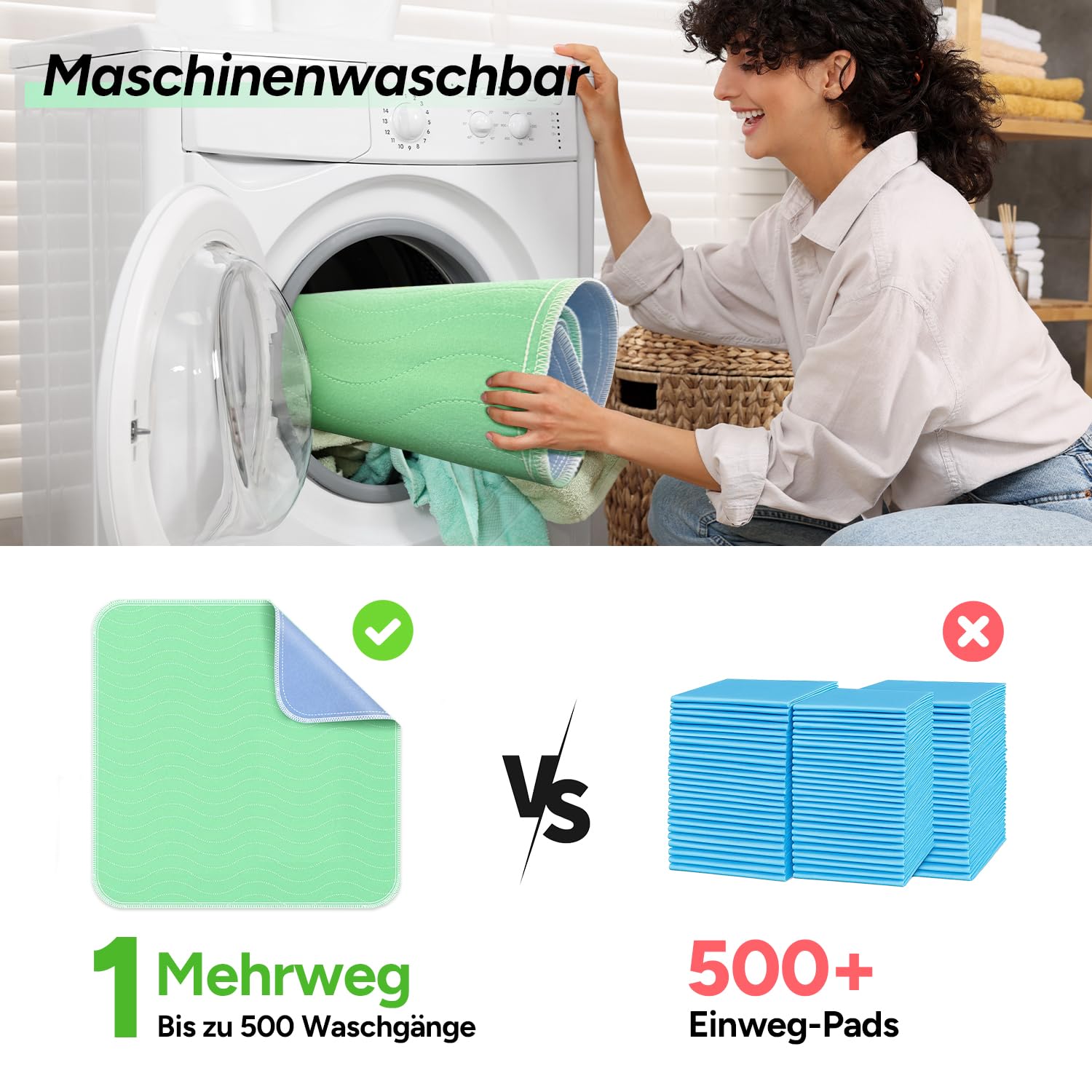 WhyWorry Inkontinenzunterlage Waschbar 86 x 91 cm Matratzenschutz, Wasserdichte Matratzenauflage Bett Inkontinenzauflage für Erwachsene und Kinder, nässeschutz Inkontinenz Bettunterlage, Grün, 4 Stück