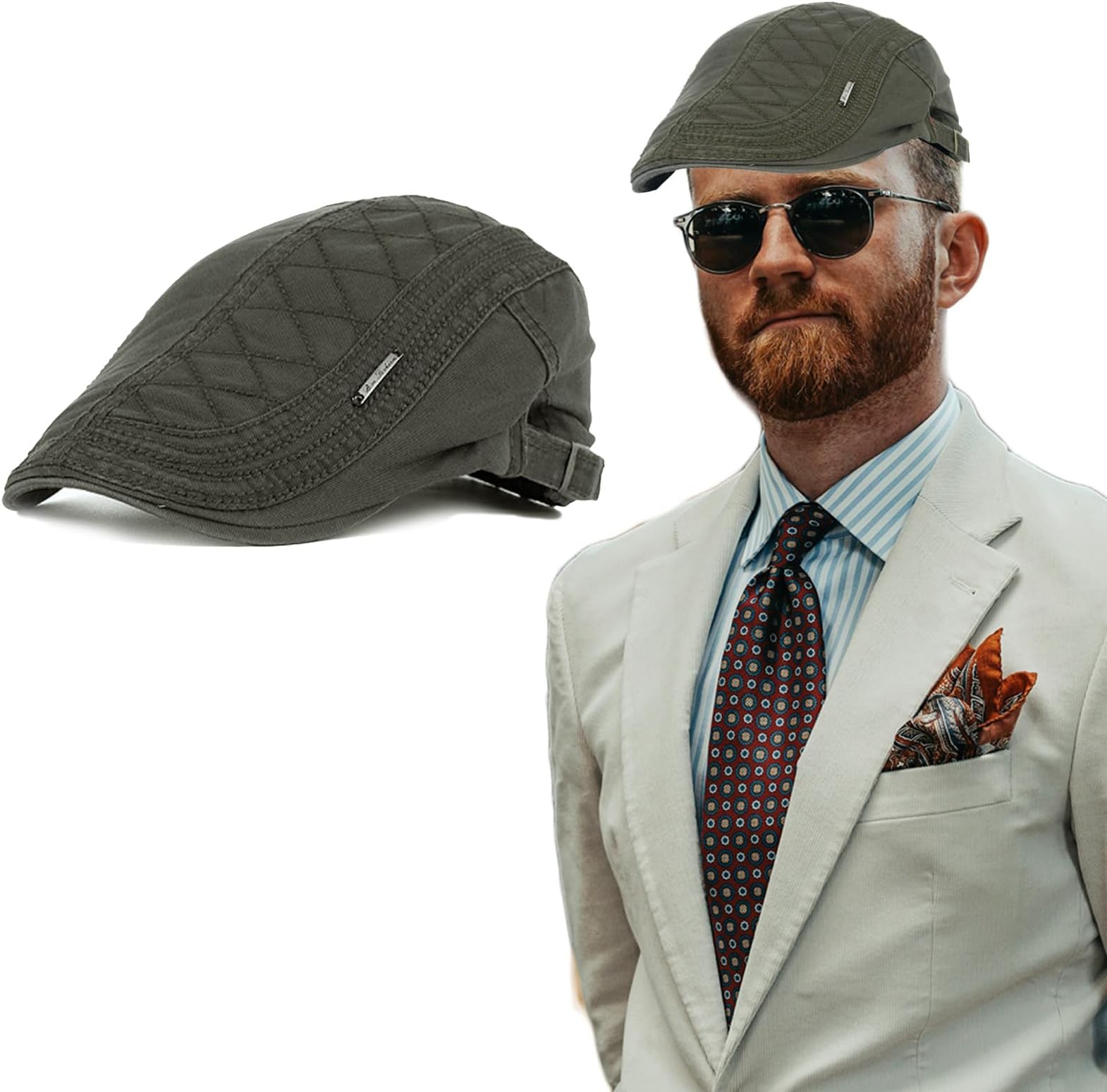 Men Newsboy Cap Cotton Flat Cap Beret Summer Ivy Gatsby Driving Hat Adjustable Breathable Peaked Cap