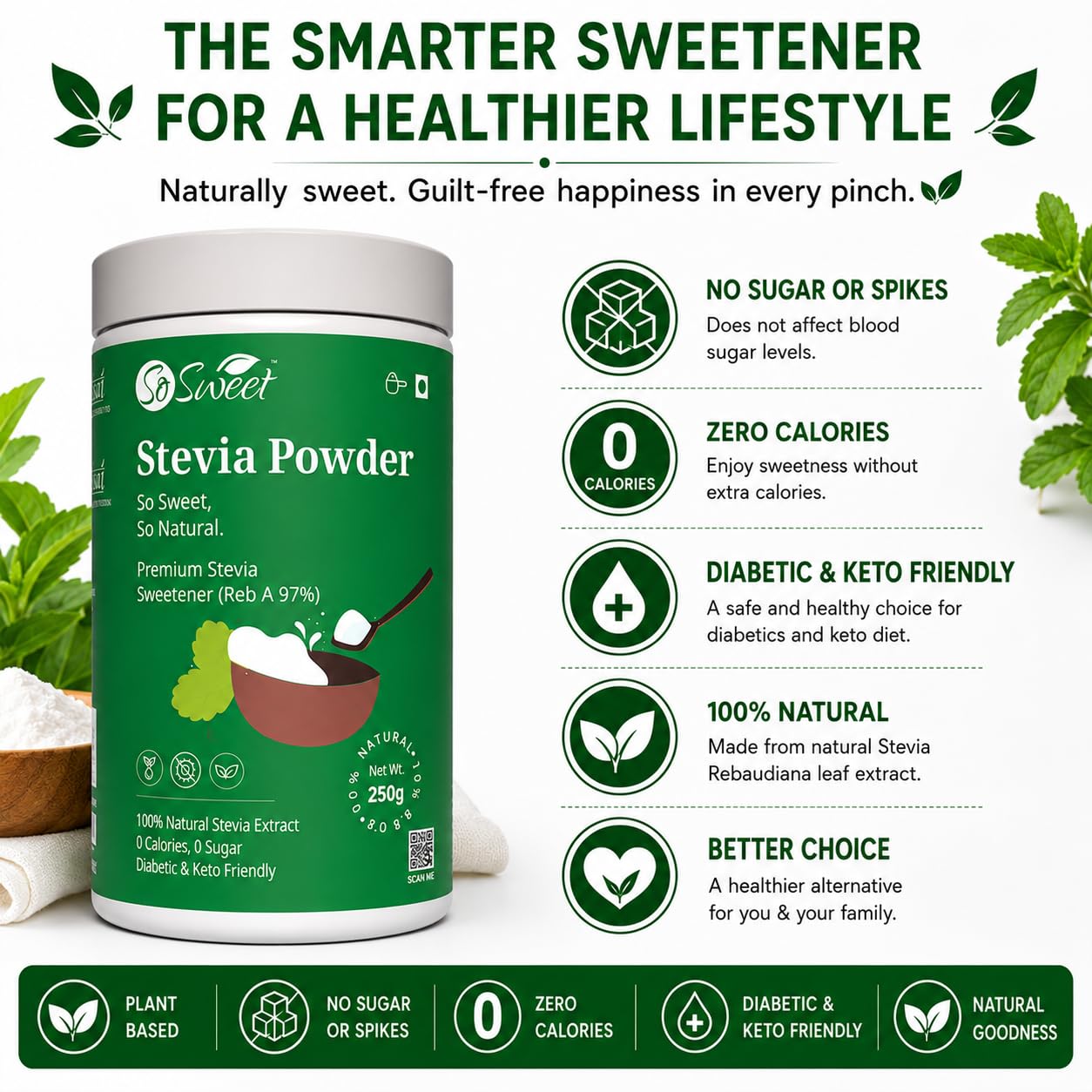 So Sweet Stevia Powder Sugar Free Natural Zero Calorie Sweetener - 1250gms (Pack of 05) (250Gm Each) 4