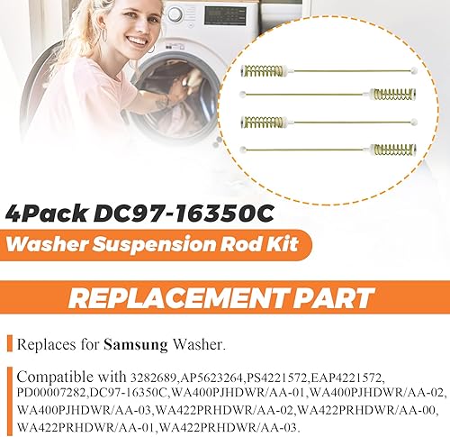 Miniatura 7 de Beaquicy - Kit de varillas de suspensión para lavadora DC97-16350C (actualizado 2025) (paquete de 4) - Reemplazo para arandelas Samsung - Reemplaza