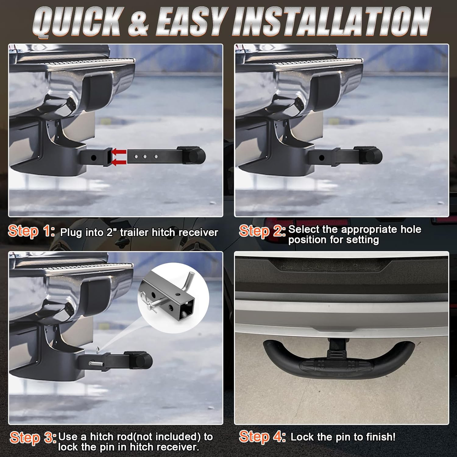 Hitch Step for 2 Inch Hitch Receiver Towing Bar Bumper Step Rear End Guard Protector Universal Fit for Truck, SUV, Pickup, Trailer, Hitch Bumper Guard with 350 LBS Load Capacity