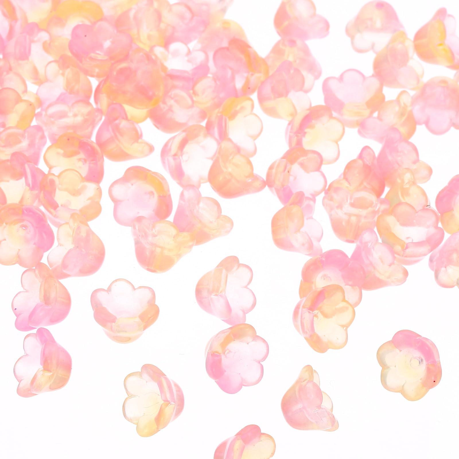 PATIKIL Glass Trumpet Flower Beads, 200 Pcs Gradient Flower Bead Charm for DIY Craft Decorations Yellow, Pink