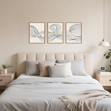 TOARTi Abstract Wave Framed Wall Art Beige Line Art Print 12x16inx3