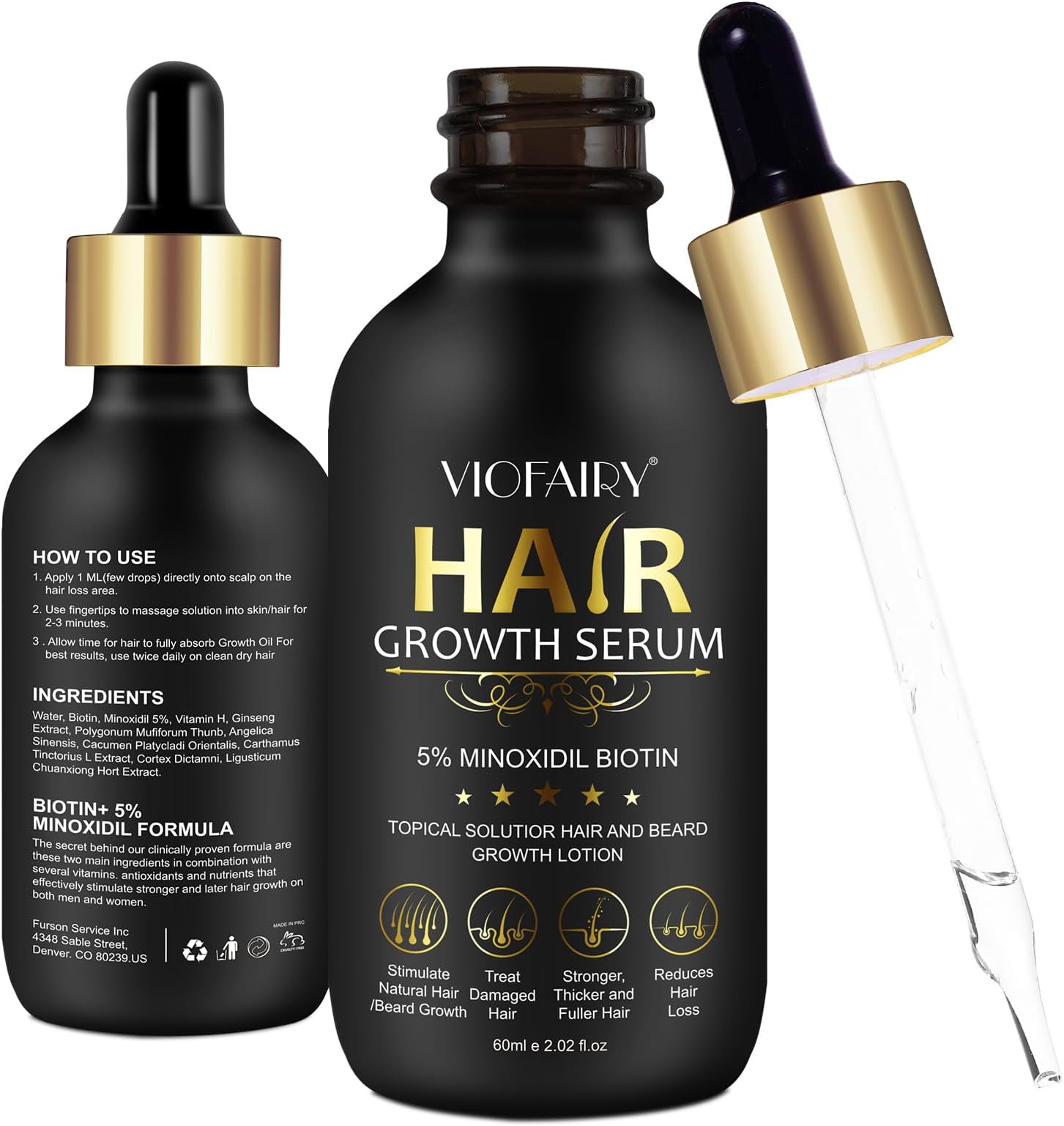 PEFAMNE 5% Minoxidil for Men and Women Hair Growth Oil, Biotin Serum, Hair Regrowth Treatment for Scalp Hair Loss, Natural, for Thicker Longer Fuller Healthier Hair 2.02 oz