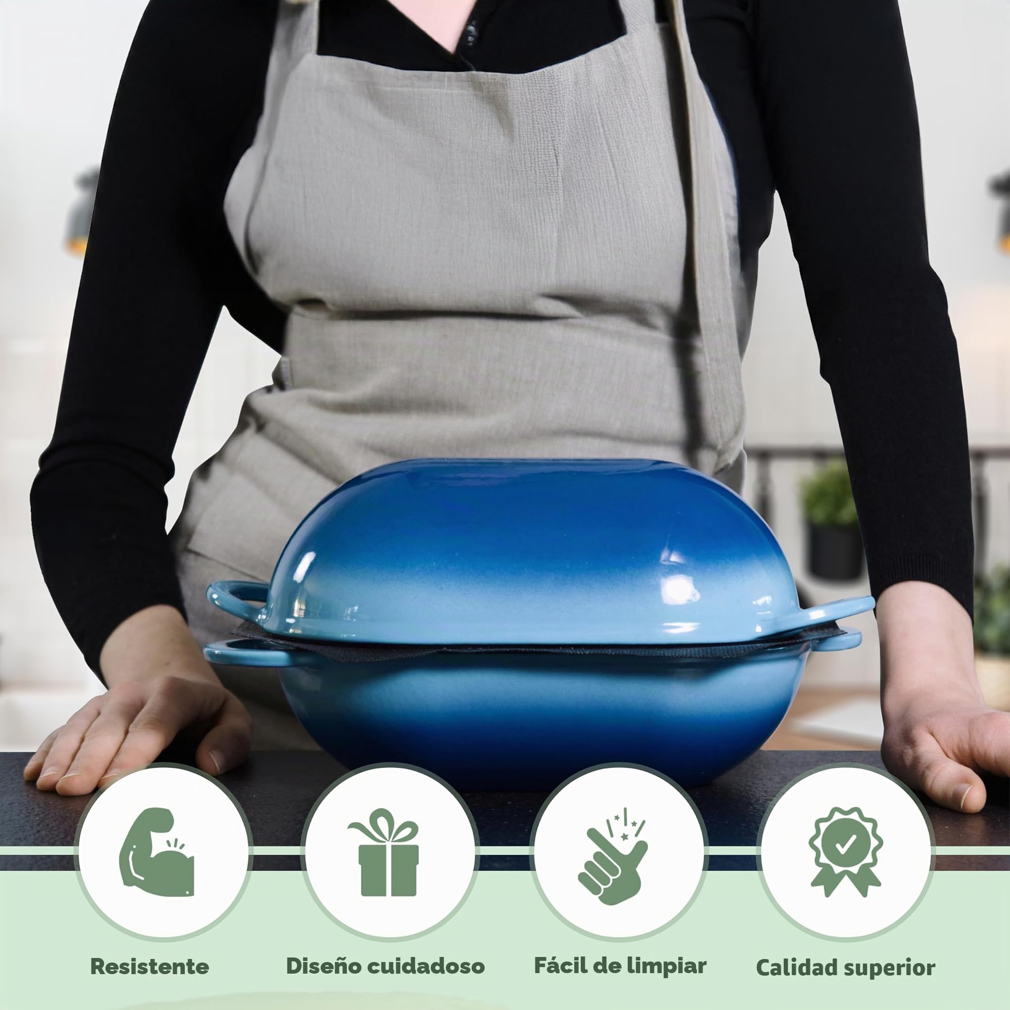 LoafNest World's Easiest Artisan Bread Kit. Cast iron casserole [Blue Gradient] and Non-Stick Perforated Silicone Liner