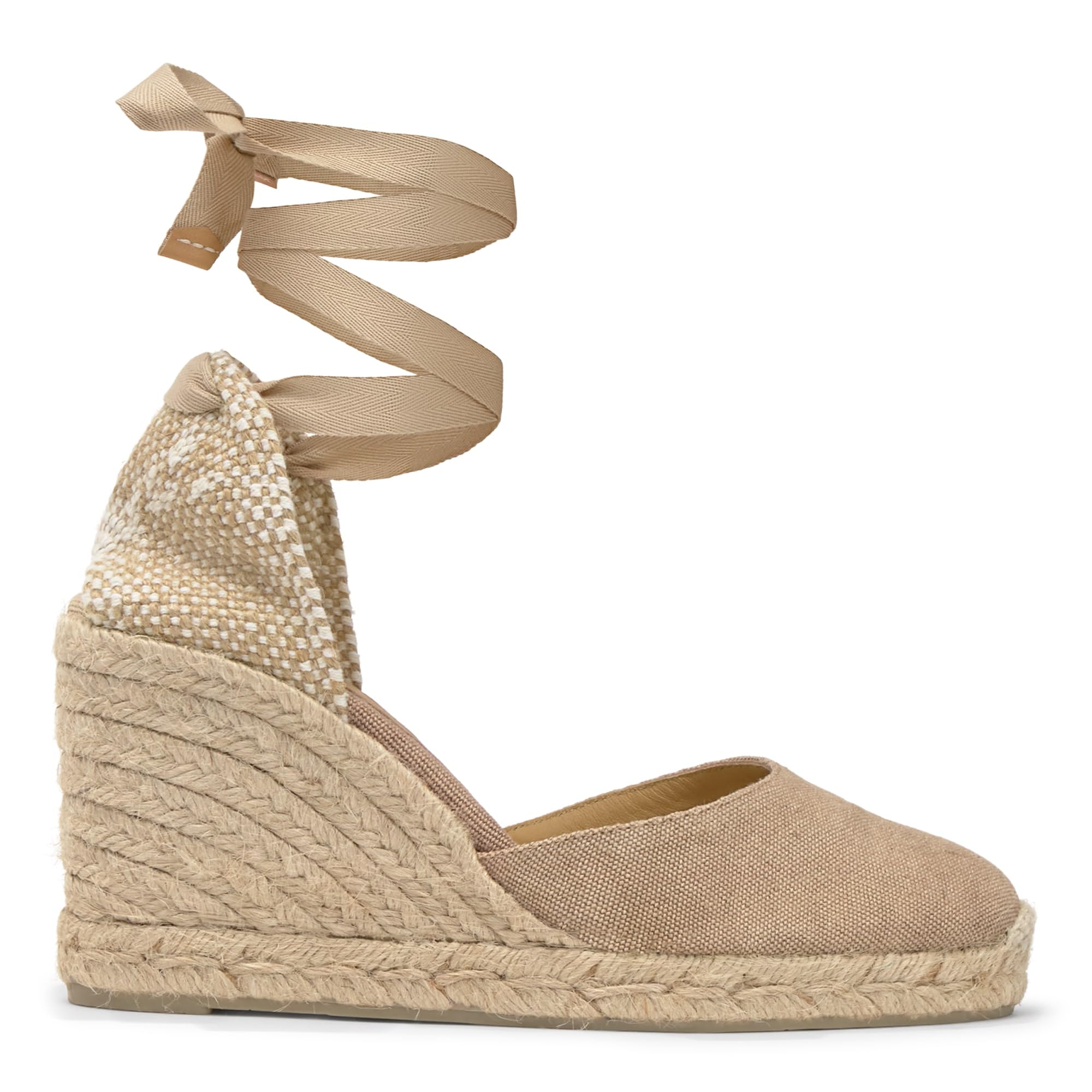 Castañer - Alpargata cuña Mujer de 9cm CARINA/​8/​002 Punta Redonda Cerrada. Color Beige