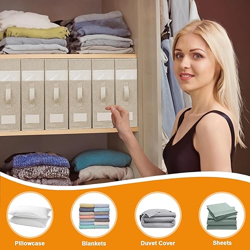 Miniatura 6 de Paquete de 2 organizadores de sábanas y almacenamiento organizador de sábanas y mantas organizador plegable de sábanas de cama con ventanas XL