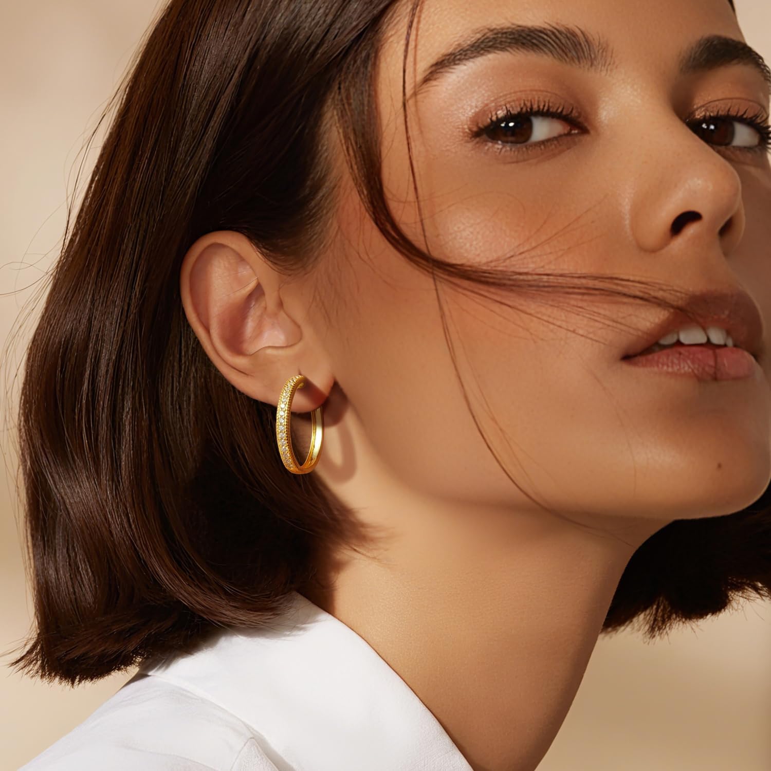 Gold Hoop Earrings 14K Gold Earrings for Women Hoops Earring for Womens Hoop with Cubic Zirconia Dazzling Half-Paved Sparkle CZ Earring for Womens