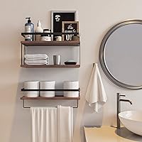 Vista 62 de Juego de 2 estantes flotantes montados en la pared de 3+1 niveles, estante de pared de madera rústica con marco de metal, estante de almacenamiento