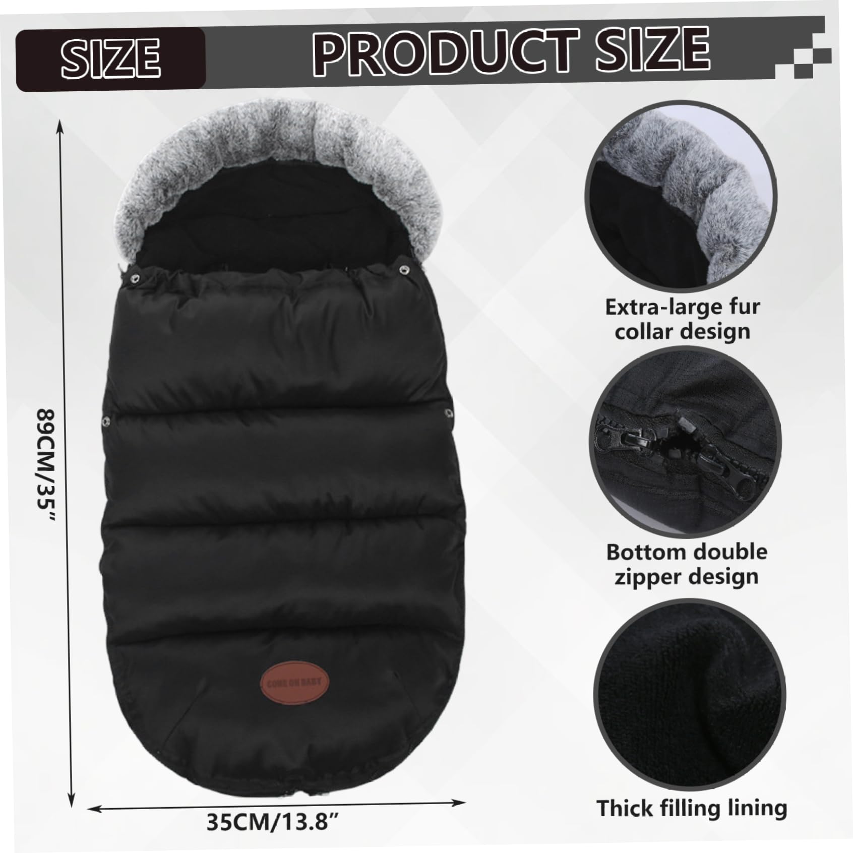 Sacco coprigambe per passeggino, sacco per stamina caldo foderato in pile da 35x14 pollici, copertura per coperta ispessita per gli elementi essenziali invernali del bambino