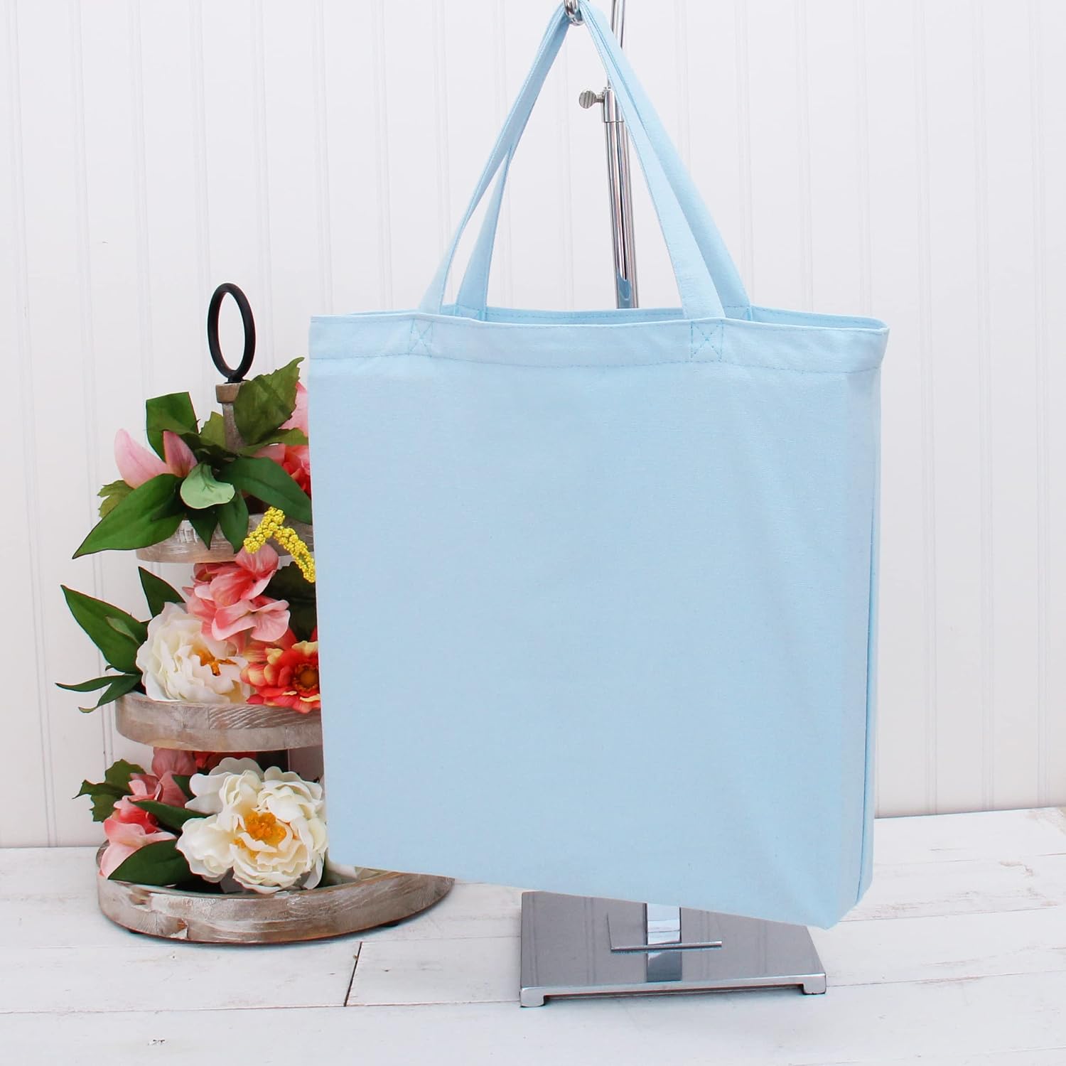 Premium Canvas Tote Bag by Threadart | Single Pack| Reusable Heavy Duty 100% Cotton | Holds up to 40lbs | Eco Friendly | Large Size 14.5x17x3" - Light Blue